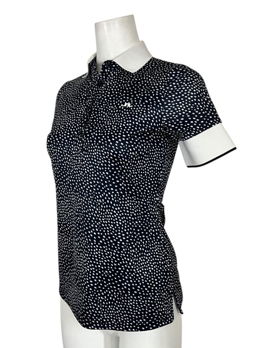 J. Lindeberg Lexie-TX Coolmax Polo Shirt S Blue Polka Dot Golf Tennis - Picture 12 of 16